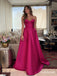 Fuchsia Satin Strapless Sweetheart A-Line Gown With Structured Corset Bodice & Simple Flowy Skirt, PD13878