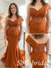 Terracotta Satin Off-the-Shoulder Sheer Beaded Corset Floor Sweeping Mermaid Prom Dress ,PD1360