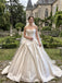 White Heavy Satin Strapless Ruched Bodice Ball Gown Wedding Dress With Dramatic Bow & Sweep Train,SFWD0114