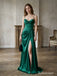 Emerald Green Satin Spaghetti Strap Cowl Neck Corset Bodice Slit Mermaid Floor Length Evening Dress,PD13844