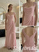 Blush Pink Chiffon Square Cowl Neck Cap Sleeve Draped Ruched Floor Length A-Line Prom Dress ,PD1361