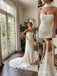 Ivory Strapless Sweetheart Ruched Bodice Satin Mermaid Wedding Dress With Detachable Neck Sash Train,PD13859
