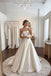 White Luxe Satin Strapless Straight Neck Structured Bodice Ball Gown Wedding Dress With Sweep Train,SFWD0108
