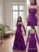Purple Chiffon Strapless Asymmetrical Bodice A-Line Gown With Pleated Ruffle Skirt & Choker Sash, PD13869