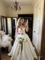 White Heavy Satin Sweetheart Corset Structured Bodice Ball Gown Wedding Dress With Sweep Train，SFWD0109