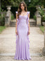 Lilac Satin Cowl Back Draped Ruffle Shoulder Fitted Mermaid Evening Gown,PD1379