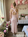 Blush Satin Twisted Halter Keyhole Cross Back Midi Column Bridesmaid Dress,PD1345