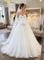 White Satin & Tulle Sweetheart Corset Bodice Ball Gown Wedding Dress With Sheer Back,SFWD0113