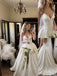White Heavy Satin Sweetheart Corset Structured Bodice Ball Gown Wedding Dress With Sweep Train，SFWD0109
