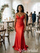 Red Glitter Satin Lace Corset Spaghetti Straps Floor Length Mermaid Evening Gown,PD1344