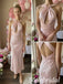 Blush Satin Twisted Halter Keyhole Cross Back Midi Column Bridesmaid Dress,PD1345