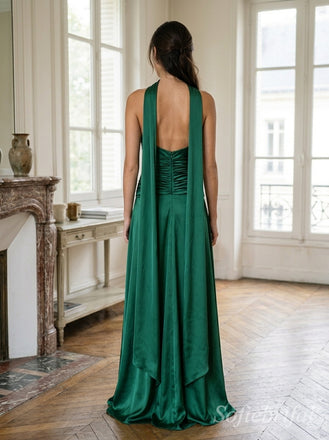 Multi-Color mismatched Satin Halter Sash Strapless Tube Ruched Bodice Floor Length Sheath Bridesmaid Dress ,SFWG00725