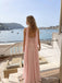 Blush Pink Chiffon Spaghetti Strap V-Neck A-Line Gown With Beaded Floral Appliques & Choker Scarf, PD13870