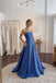 Royal Blue Satin Strapless Tube Neck Structured Ball Gown Formal Dress, PD13864