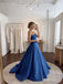 Royal Blue Satin Strapless Tube Neck Structured Ball Gown Formal Dress, PD13864