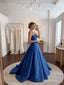 Royal Blue Satin Strapless Tube Neck Structured Ball Gown Formal Dress, PD13864