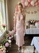 Blush Satin Twisted Halter Keyhole Cross Back Midi Column Bridesmaid Dress,PD1345