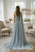 Dusty Blue Chiffon One Shoulder Twist Cutout Beaded Waist Cape Sleeve Floor Length A-Line Bridesmaid Gown,PD1358