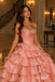 Dusty Rose Strapless Sweetheart Corset Bodice Tiered Ruffled Ball Gown Floor Length Evening Dress,PD13854