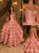 Dusty Rose Strapless Sweetheart Corset Bodice Tiered Ruffled Ball Gown Floor Length Evening Dress,PD13854