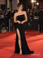 Black Jersey Strapless Sequin Bodice Mermaid Gown With High Side Slit, PD13871