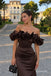 Dark Brown Satin Off-the-Shoulder Mermaid Gown With 3D Ruffle & Lace-Up Back, PD13872