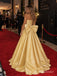 Pale Gold Satin Strapless Embroidered Beaded Bodice Oversized Bow Ball Gown Floor Length Formal Dress,PD13848