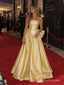 Pale Gold Satin Strapless Embroidered Beaded Bodice Oversized Bow Ball Gown Floor Length Formal Dress,PD13848