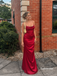 Burgundy Spaghetti Strap Satin Mermaid Gown, Ruched Back Formal Prom Dress, PD13939