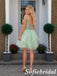 Sage Green Tulle Embroidered Off Shoulder Mini Homecoming Dress, HD0368