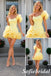 Lemon Yellow Tulle Puffy Ruffle Off Shoulder Mini Homecoming Dress, HD0370