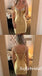 Spaghetti Strap Gold Satin Beaded Bodycon Short Homecoming Dress, HD0329