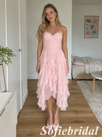 Elegant Chiffon Sweetheart Ruffled Midi Homecoming Dress, HD0334