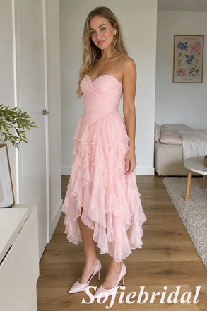 Elegant Chiffon Sweetheart Ruffled Midi Homecoming Dress, HD0334