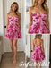 Pink Floral Tulle Strapless A-Line Homecoming Dress with Bow, HD0343