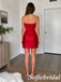 Red Lace Corset Strapless Satin Wrap Mini Homecoming Dress, HD0346