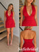 Glossy Red Satin Halter Open Back Bodycon Mini Homecoming Dress, HD0358