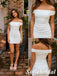 Simple White Ruched Side Off Shoulder Fitted Homecoming Mini Dress, HD0359