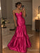 Fuchsia Satin Strapless Sweetheart Tiered Ruffle Mermaid Prom Dress, PD13866