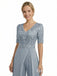 Dusty Blue Lace Chiffon Jumpsuit Formal Dress, Elegant V-Neck Mother of the Bride Gown with Sleeves, SFM013