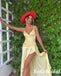 Sexy Yellow Soft Satin Spaghetti Straps V-Neck Sleeveless Side Slit A-Line Floor Length Prom Dress With Ruffle, PD01082