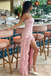 Sexy Blush Chiffon Strapless Side Slit Mermaid Ruffle Prom Dress, PD01206