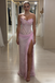 Pink Lace Sweetheart Corset Mermaid Maxi Prom Dress with High Slit, PD01207