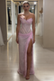 Pink Lace Sweetheart Corset Mermaid Maxi Prom Dress with High Slit, PD01207