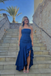 Navy Blue Strapless Ruffled Mermaid Gown, High-Slit Formal Evening Dress, PD01215