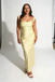 Buttery Yellow Soft Satin Square Neck Midi Dress Elegant Prom Dress, PD01217