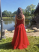 Red Lace Embroidered Tulle A-Line Evening Gown with Sweetheart Neckline, PD01225