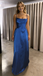 Royal Blue Satin Spaghetti Strap Evening Gown with Open Back, PD01226