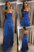 Royal Blue Satin Spaghetti Strap Evening Gown with Open Back, PD01226