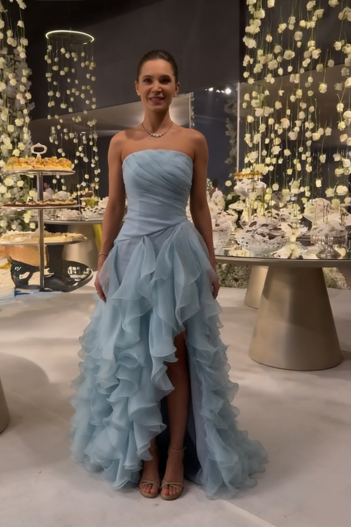 Sexy Strapless High Slit Ruffle A-Line Formal Gown | Wedding & Prom Dress, PD01229
